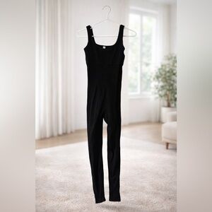 Black Ribbed Unitard Jumpsuit Women’s Small Yoga Pilates Lounge One Piece